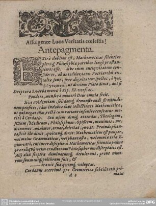 Affulgente Luce Veritatis coelestis! Antepagmenta.