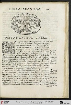 Cap. LIX. Dello Sparviere