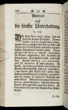 Antwort auf die Fünffte Unterhaltung.