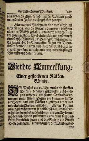 Vierdte Anmerkkung. Einer gestochenen Rücken-Wunde.