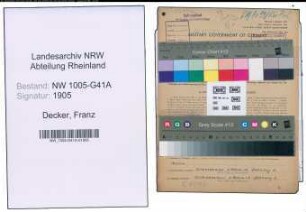 Entnazifizierung Franz Decker , geb. 02.08.1912 (Bahnassistent)