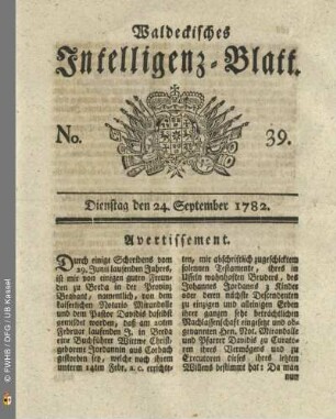 No. 39, Dienstag den 24. September 1782