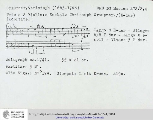 Trio a 2 Violin. e Cembalo