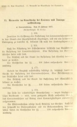15. Vermerke im Grundbuche bei Concurs und Zwangsvollstreckung