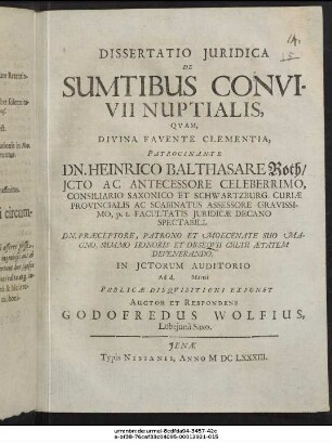 Dissertatio Iuridica De Sumtibus Convivii Nuptialis
