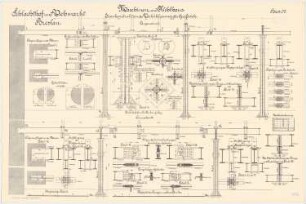 Schlachthof und Viehmarkt, Breslau Maschinen- und Kühlhaus: Eisenkonstruktion des Vorkühlraumes für Großvieh: Querschnitt Längsschnitt 1:20 Details 1:10