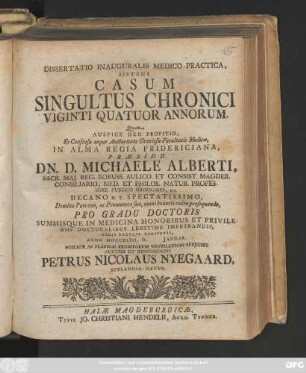 Dissertatio Inauguralis Medico-Practica, Sistens Casum Singultus Chronici Viginti Quatuor Annorum