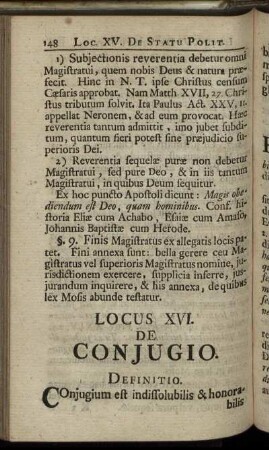 Locus XVI. De Conjugio.