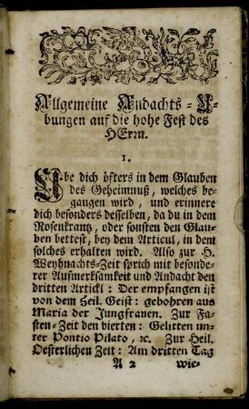 Allgemeine Andachts-Ubungen auf die hohe Fest des Herrn.