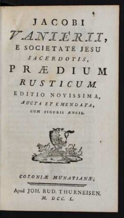 Jacobi Vanierii, E Societate Jesu Sacerdotis, Prædium Rusticum