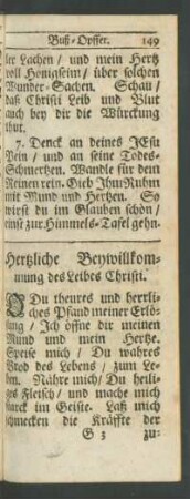 Hertzliche Beywillkommung des Leibes Christi