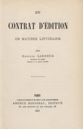 Du contrat d'édition en matière littéraire