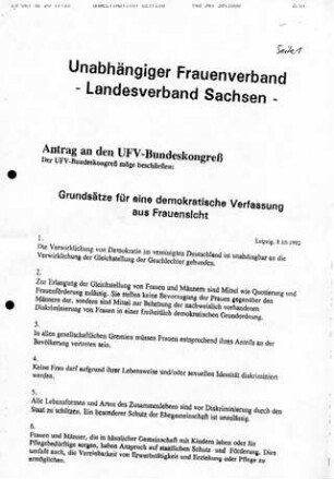 Antrag an den UFV-Bundeskongreß : Grundsätze für eine demokratische Verfassung aus Frauensicht