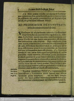 Ad Prooemium Demonstrationis communione sub una