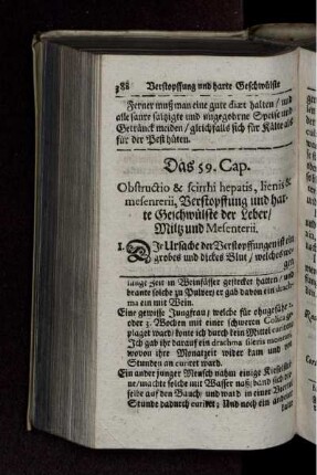 Das 59. Cap. Obstructio & scirrhi hepatis, lienis & mesenrerii, Verstopffung und harte Geschwülste der Leber/ Miltz und Mesenterii.