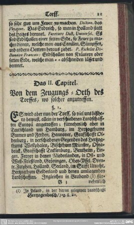 Das II. Capitel. Von dem Zeugungs-Orth des Torffes, wo solcher anzutreffen