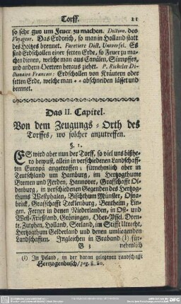 Das II. Capitel. Von dem Zeugungs-Orth des Torffes, wo solcher anzutreffen