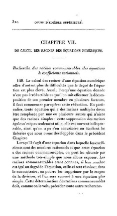 Chapitre VII. Du calcul des racines des équations numériques.