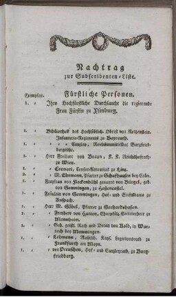 Nachtrag zur Subscribenten-Liste