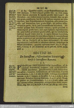 Sectio III. De successione Adscendentium Statutaria diversa a Successione Romana