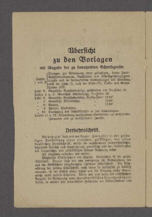 Übersicht zu den Vorlagen mit Angabe der zu benutzenden Schreibgeräte.