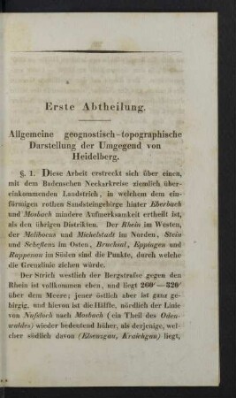 Erste Abtheilung. Allgemeine geognostisch-topographische Darstellung der Umgegend von Heidelberg.