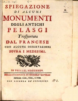 Spiegazione di alcuni monumenti degli antichi Pelasgi
