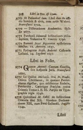 Libri in Folio. - Libri in Octavo & Duodecimo.