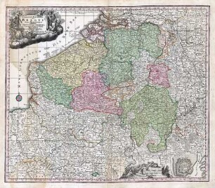 Germaniae Inferioris sive Belgii pars meridionalis exhibens X. Provincias Catholi. Cum Confiniis Galliae Germ. Hollandiae recentissime et curatissime in lucem edita