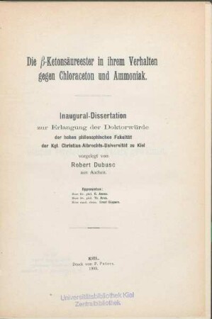 Die β-Ketonsäureester in ihrem Verhalten gegen Chloraceton und Ammoniak