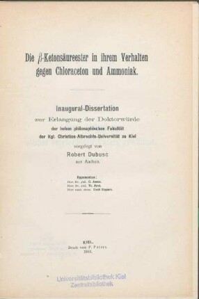 Die β-Ketonsäureester in ihrem Verhalten gegen Chloraceton und Ammoniak