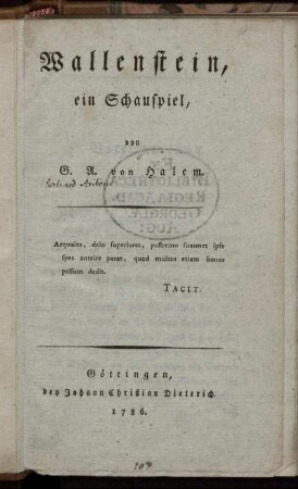 Wallenstein, : ein Schauspiel