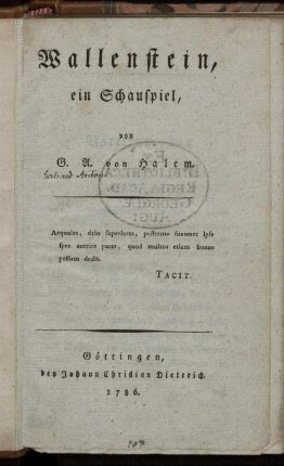 Wallenstein, : ein Schauspiel