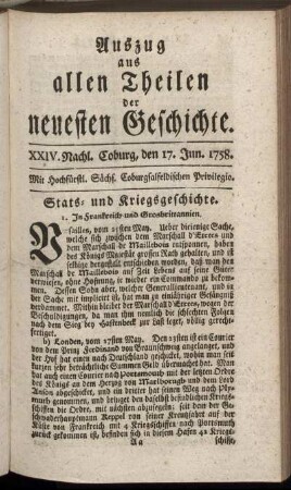 XXIV. Nachl. Coburg, den 17. Jun. 1758.