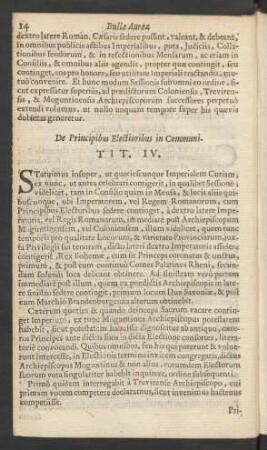 De Principibus Electioribus in Communi. Tit. IV.