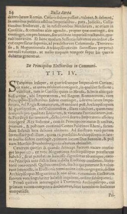 De Principibus Electioribus in Communi. Tit. IV.