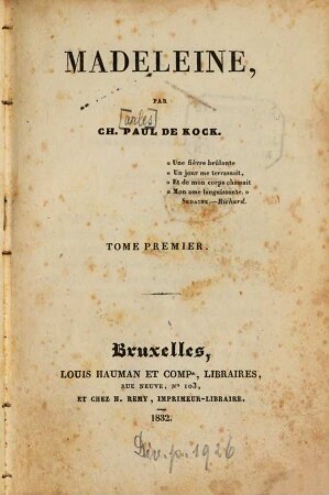 Madeleine, 1. (1832). - 2 Bl., 164 S.