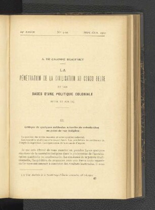 III. Critique de quelques méthodes actuelles de colonisation au point de vue indigène.