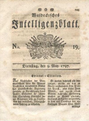 No. 19, Dienstag, den 9. May 1797