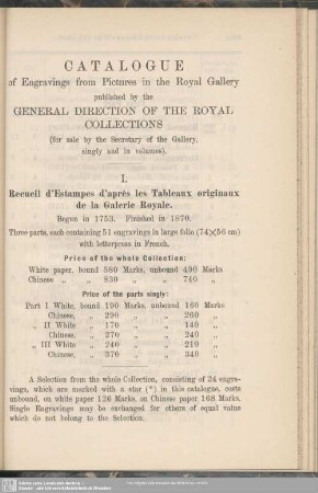 Catalogue of Engravings from Pictures in the Royal Gallery