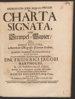 Exercitatio Iuris Publico-Privati De Charta Signata, vulgo Stempel-Papier