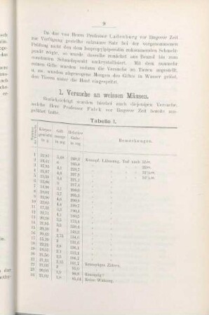 1. Versuche an weissen Mäusen.