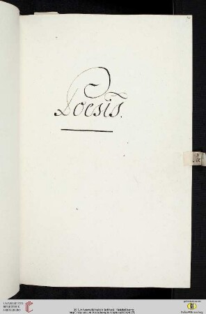 Einleitung zum vierten Titulus (der Classis II Philosophica): Poesis