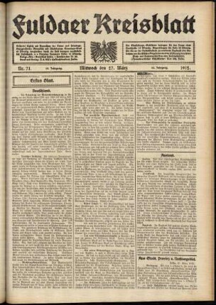 Erste Ausgabe vom Mittwoch, den 27. März 1912.