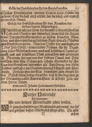 Kurtzer Unterricht Für diejenigen/ So zum heiligen Abendmahle gehen wollen.