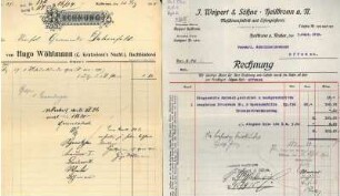 Rechnungen, Briefbögen, Postkarten u.ä. von Heilbronner Firmen mit typografischer Gestaltung Anfangsbuchstabe T, U, V, W, Z