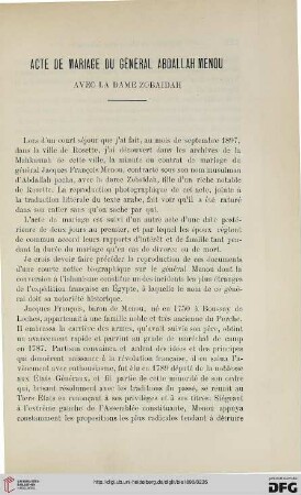 3.Ser. 9.1898: Acte de mariage du général Abdallah Menou avec la dame Zobaidah
