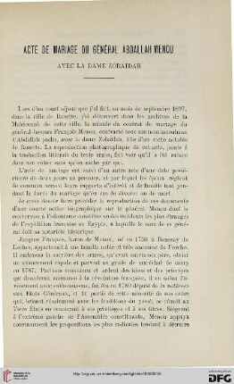 3.Ser. 9.1898: Acte de mariage du général Abdallah Menou avec la dame Zobaidah