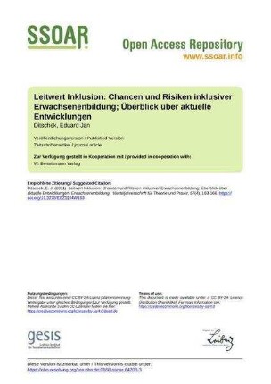 Leitwert Inklusion: Chancen und Risiken inklusiver Erwachsenenbildung; Überblick über aktuelle Entwicklungen