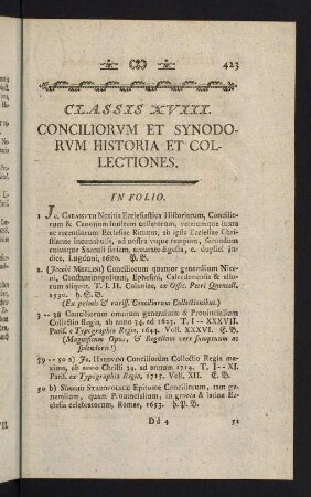 423-432, Classis XVIII: Conciliorum et Synodorum Historia et Collectiones